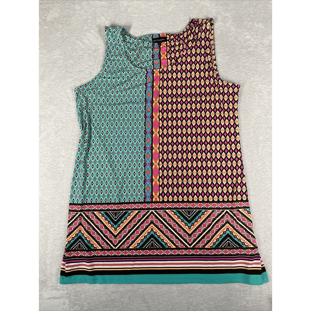 Grayson Sleeveless Shift Dress Women's XL Geometric Sleeveless Career Rayon